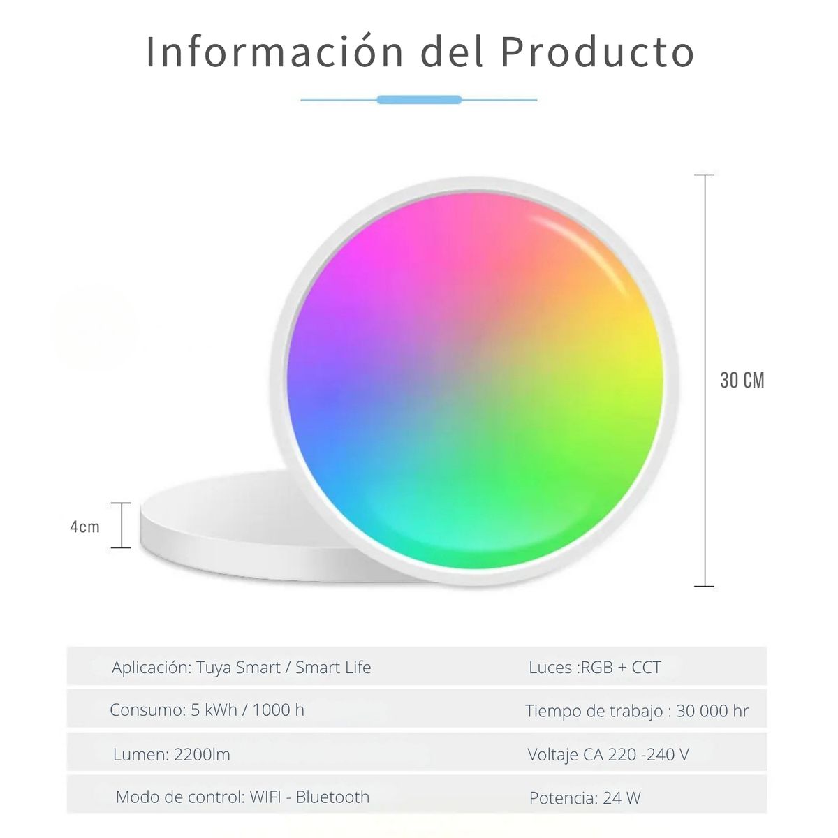 LUMIN - Lamparas de Techo Inteligente RGB 24W WiFi y Bluetooth Multicolor