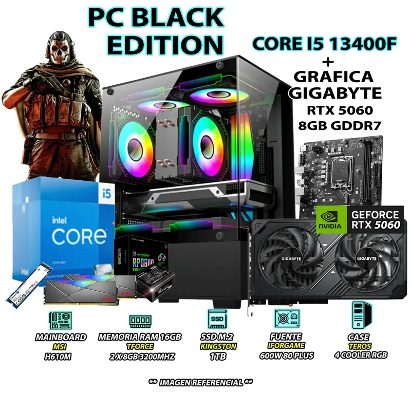 INTEL - Computadora PC Gamer Intel Core i5 13400F RAM 16GB SSD 1TB RTX 5060 8GB