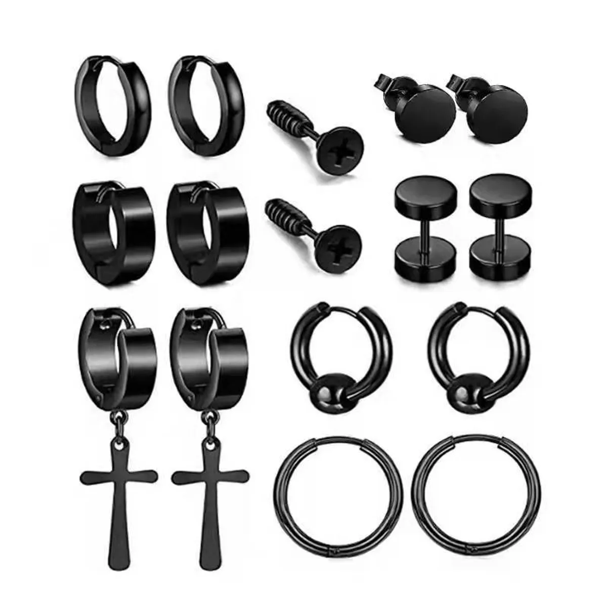 BAALATHKKO5 - Juego de pendientes de acero inoxidable Genderless Fashion - Negro