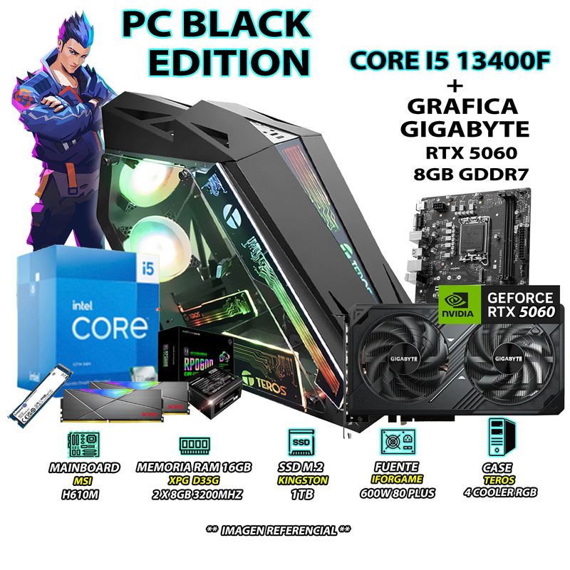 INTEL - Computadora PC Gamer Intel Core i5 13400F RAM 16GB SSD 1TB RTX 5060 8GB