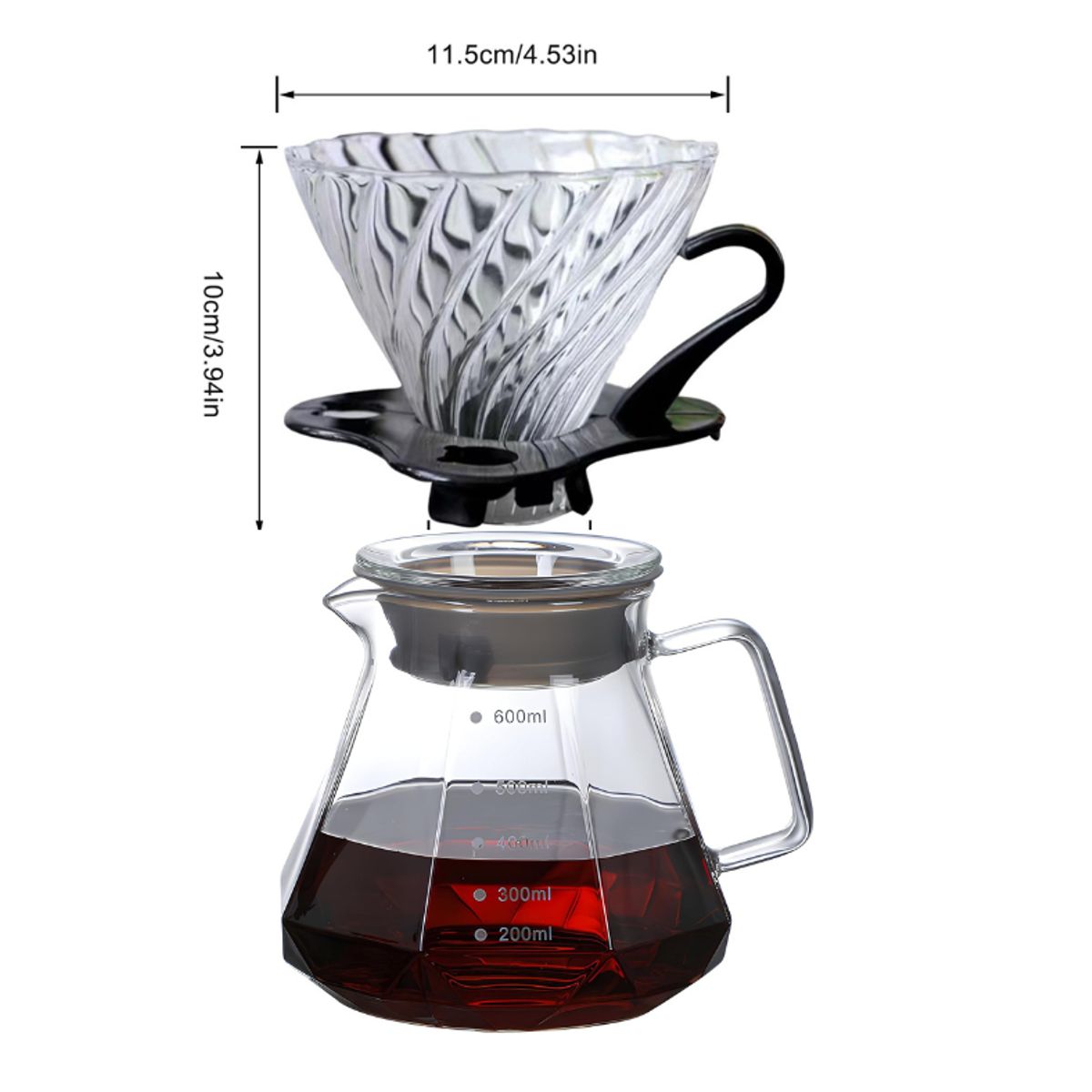 GENERICO - kit  dripper  v60  + jarra de café 600ml GRATIS filtro de papel