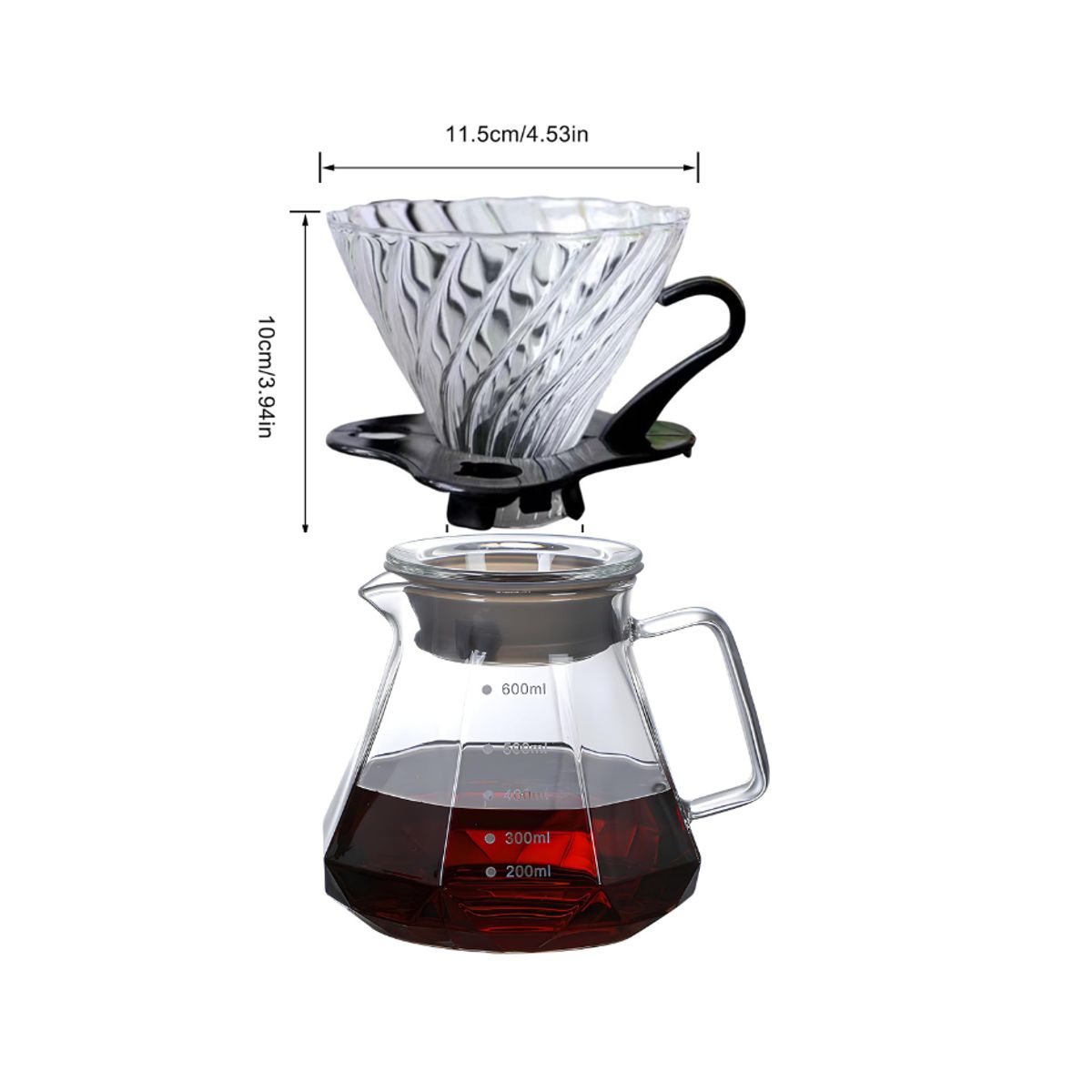GENERICO - kit  dripper  v60  + jarra de café 600ml GRATIS filtro de papel