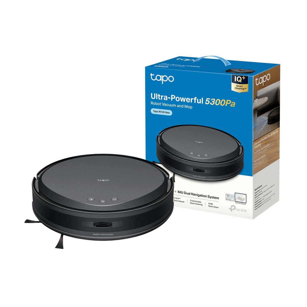 TP LINK - Tapo RV20 Max Robot Aspirador trapeador MagSlim 5300Pa Succión Negro