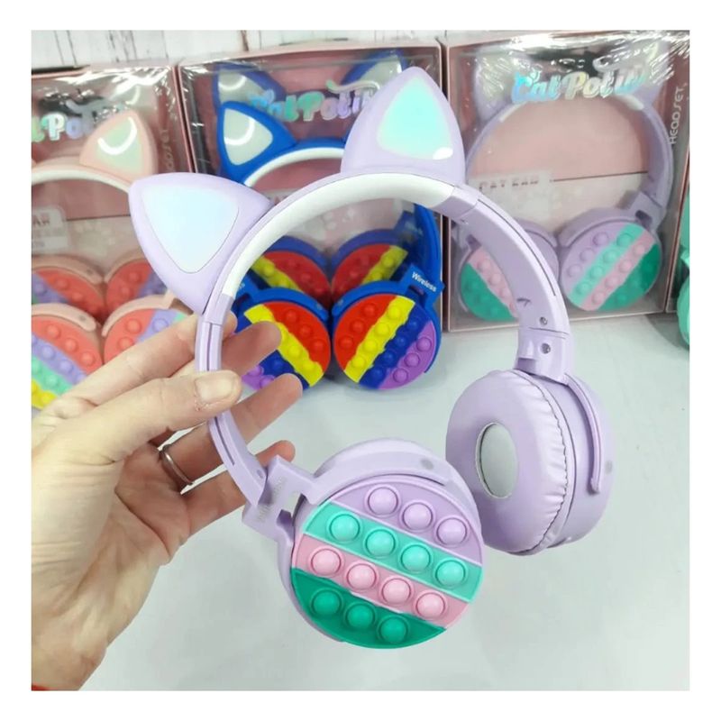 GENERICO - Pack2 Headphones de Orejuelas Gatunas Lila Y+Ligas de Regalo