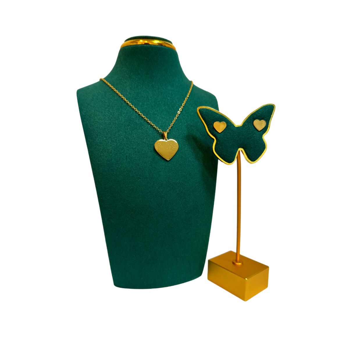 GENERICO - Pack Acero Collar con dije y Aretes - Corazon Dorado