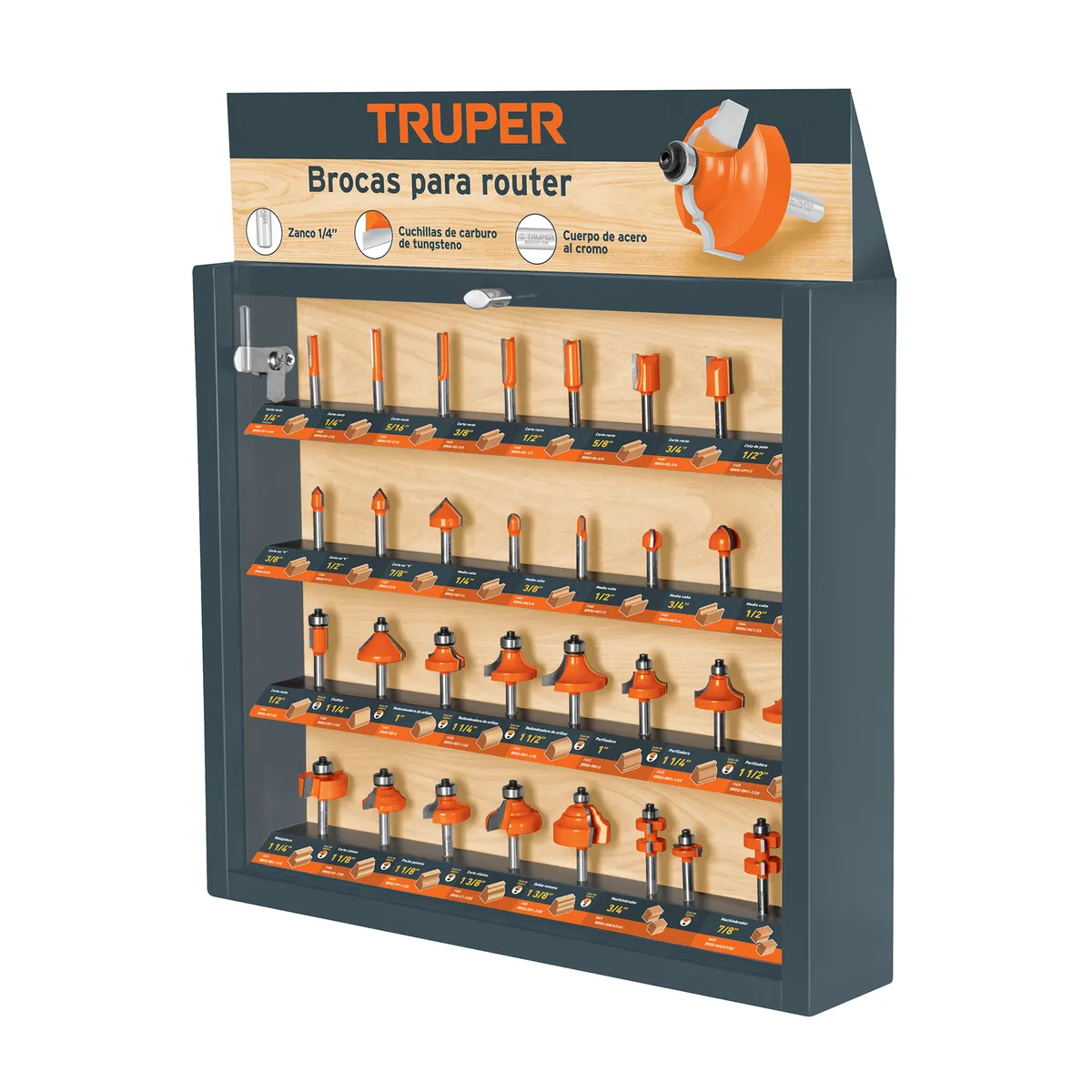 TRUPER - Exhibidor con 30 fresas para ruteadora, Truper