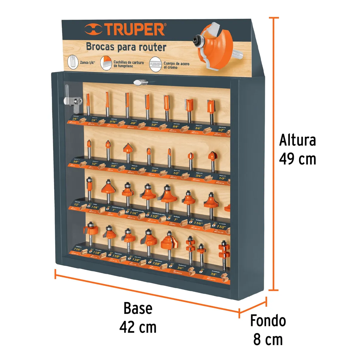 TRUPER - Exhibidor con 30 fresas para ruteadora, Truper