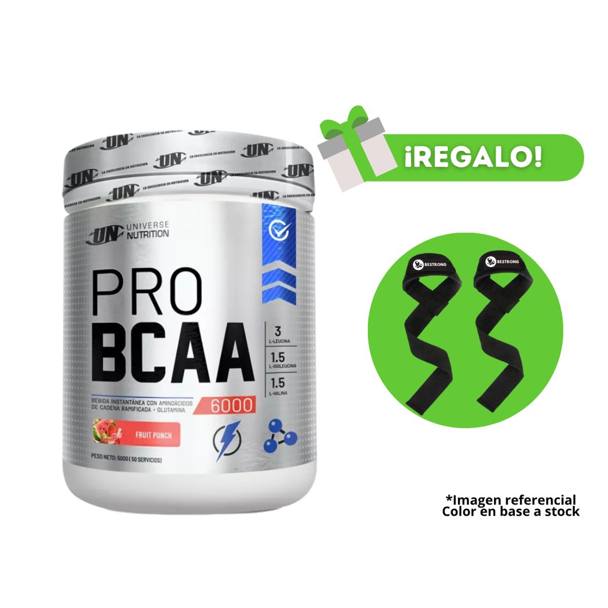 UNIVERSE NUTRITION - AMINOÁCIDOS PRO BCAA UN 500G FRUIT PUNCH + STRAPS