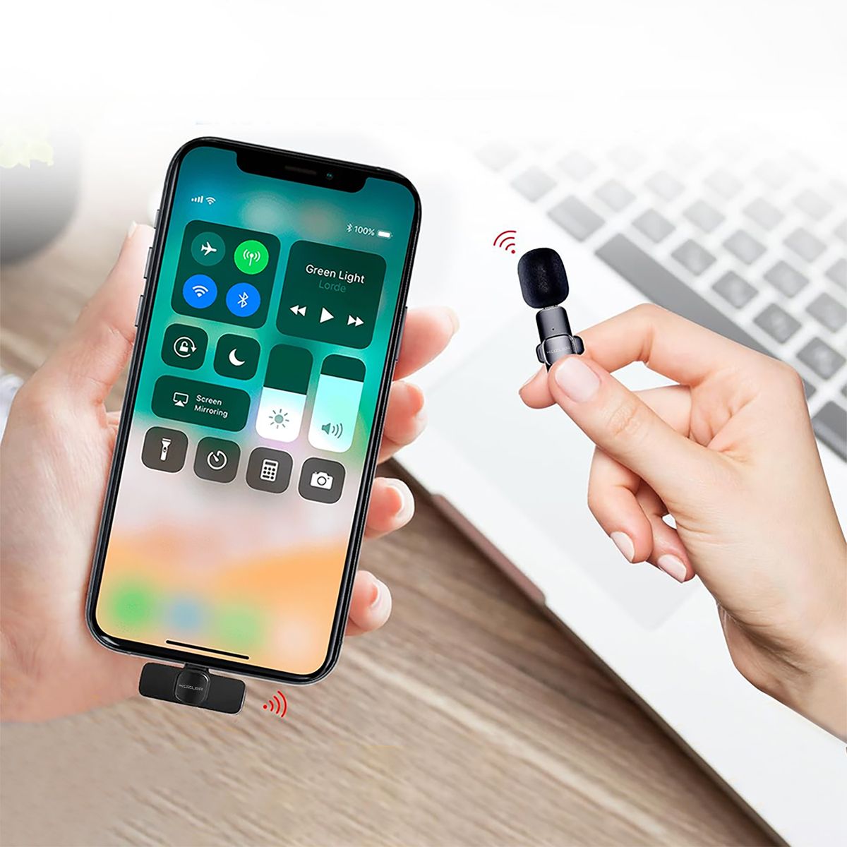 KUZLER - Micrófono Inalámbrico entrada Tipo C con Adaptador iPhone RECWAVE-C