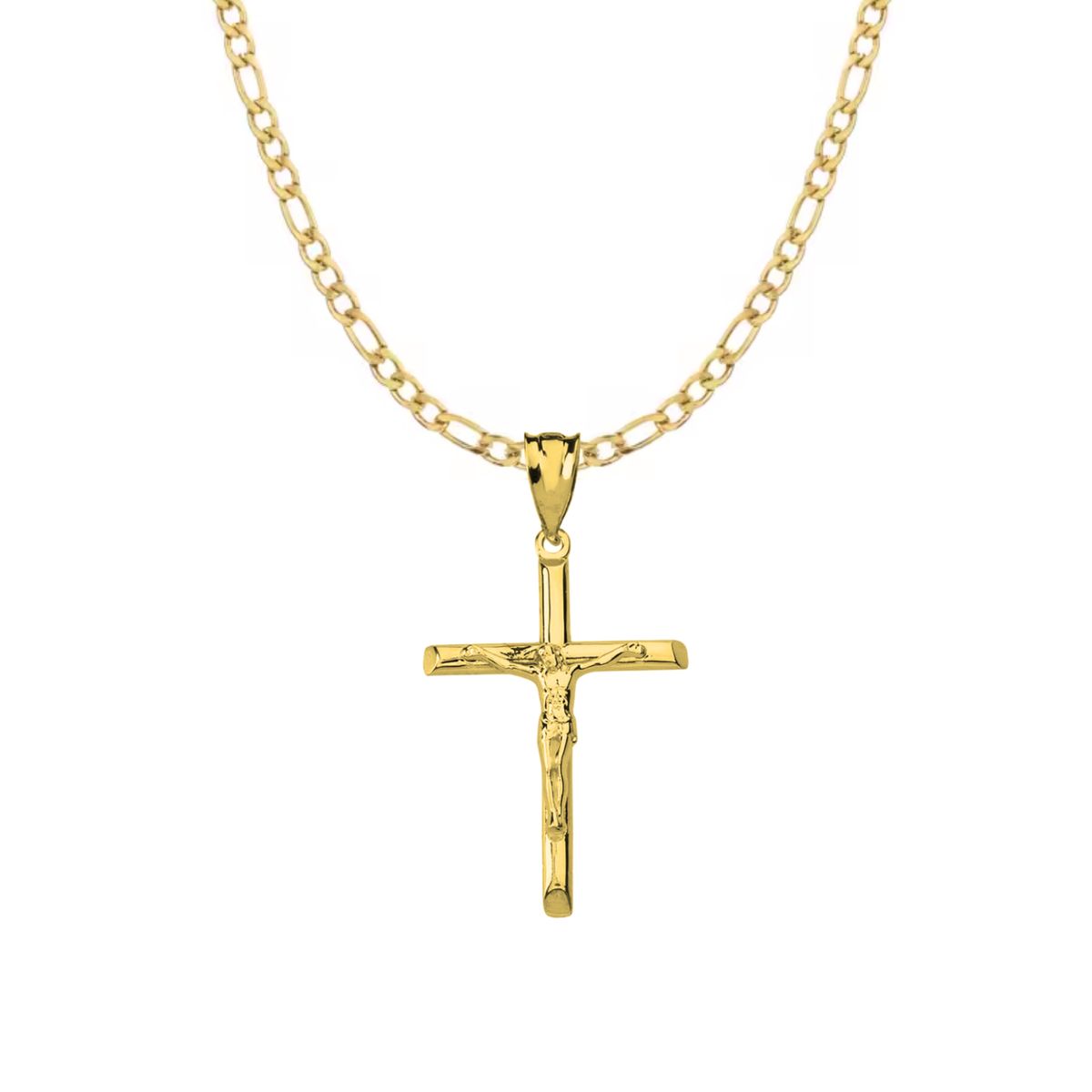 GENERICO - Collar Cruz Alto Relieve Regalo Unisex Acero Quirúrgico Dorado