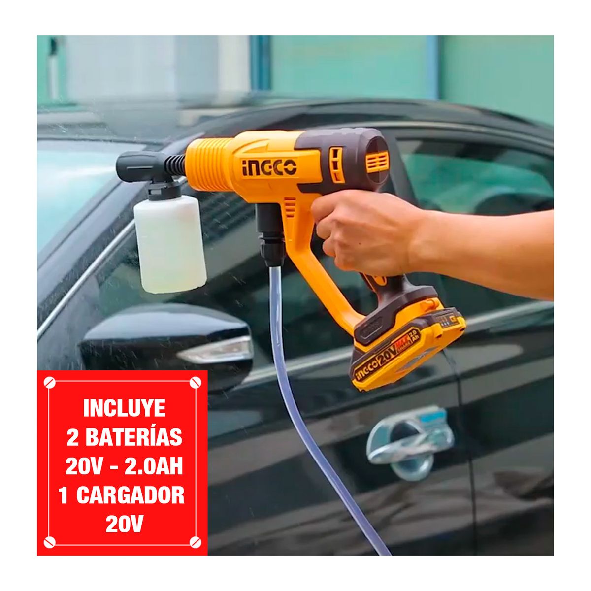INGCO TOOLS - Cortacésped + Hidrolavadora + Soplador 20v Inalámbrico + 2baterías Ingco