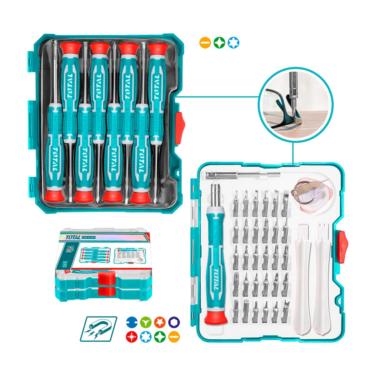 TOTAL TOOLS - Destornilladores Precisión Puntas 45 Piezas Puntas Magnéticos Total