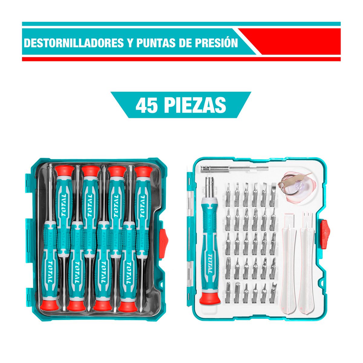 TOTAL TOOLS - Destornilladores Precisión Puntas 45 Piezas Puntas Magnéticos Total