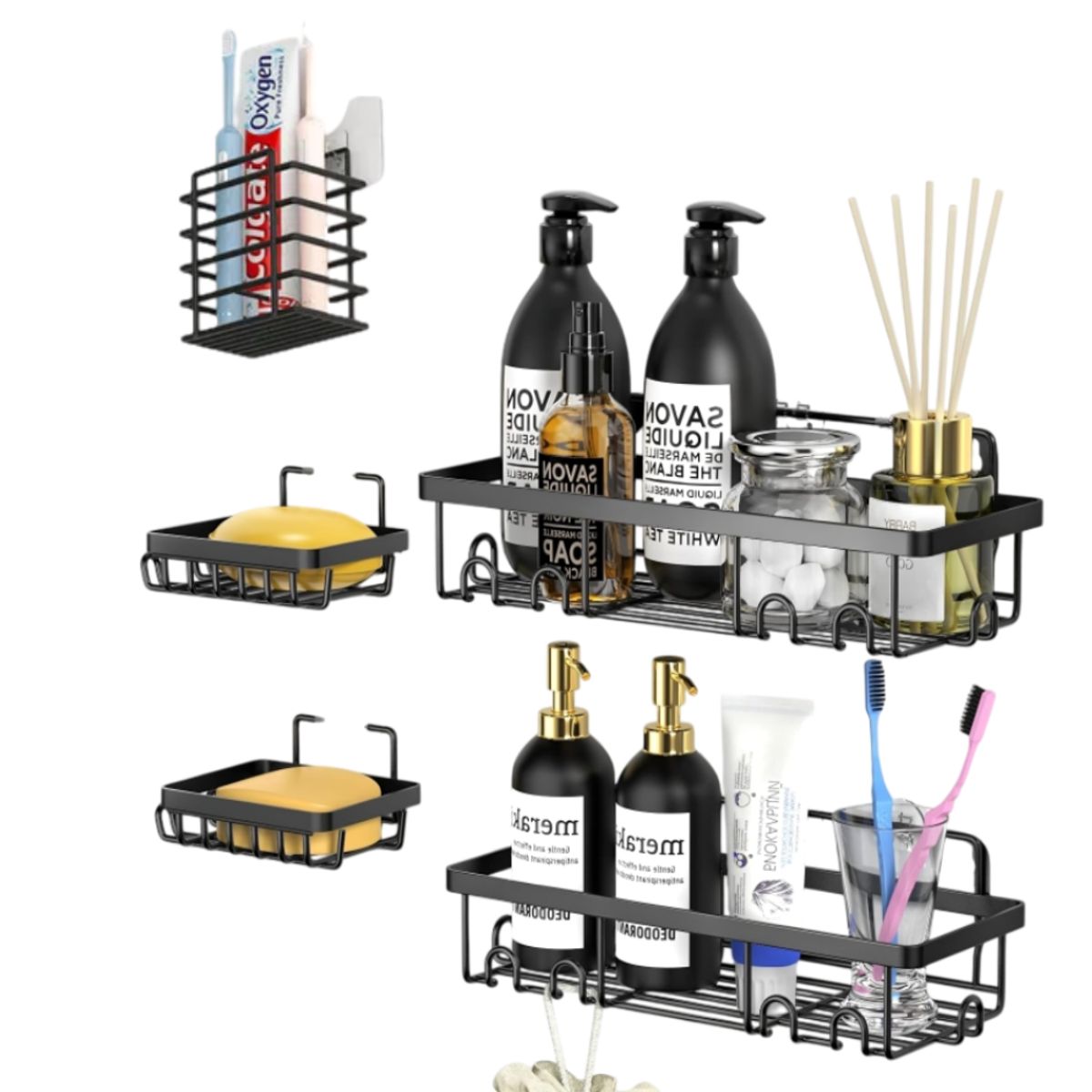 GENERICO - Kit Completo de Repisas de Baño en Metal Negro