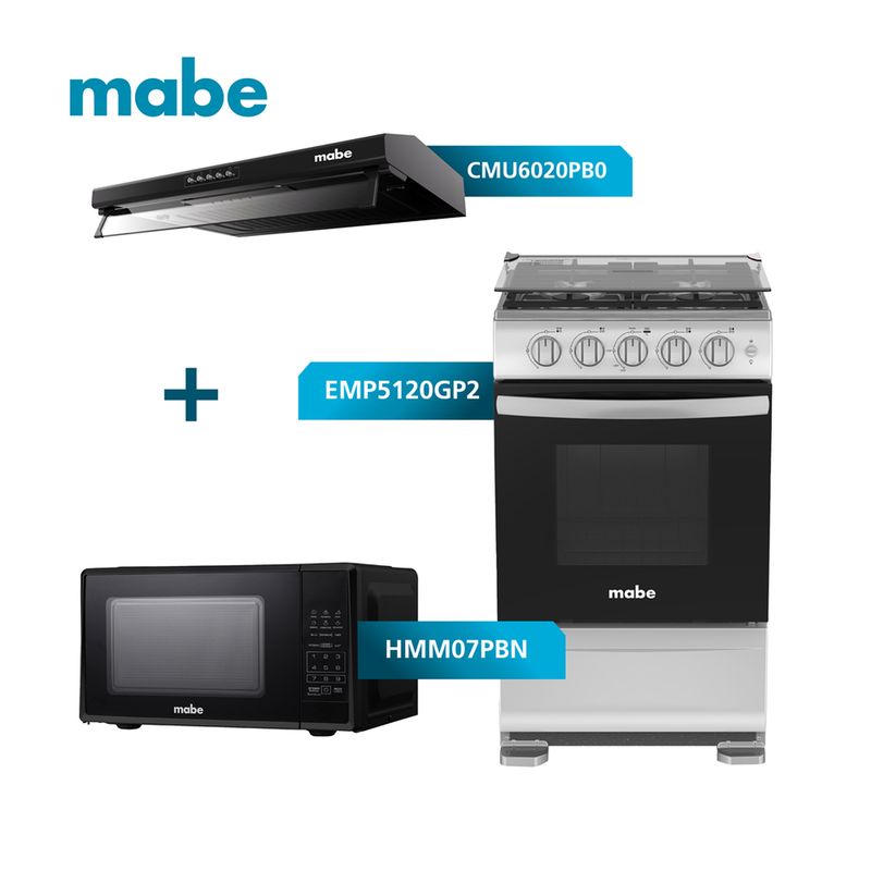 MABE - Combo Cocina a gas 52cm +Campana 60cm +Horno microondas 20L Mabe