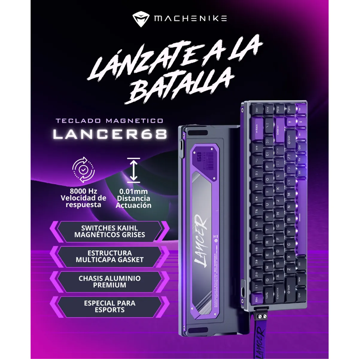 MACHENIKE - Teclado Magnetico Gamer Machenike Lancer68 Hall Effect Switches Silver