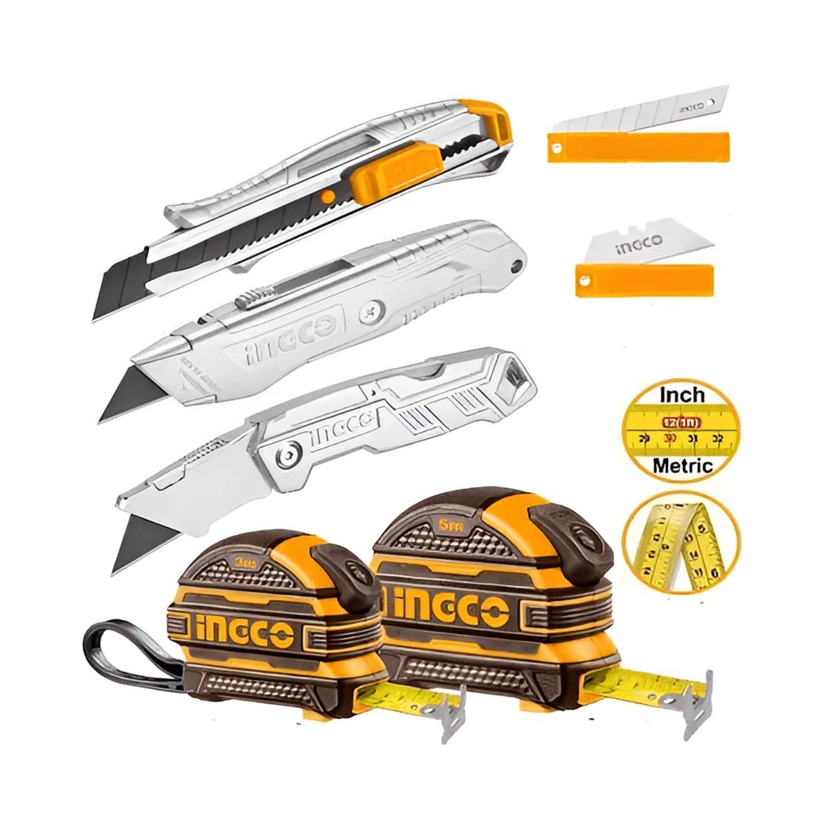 INGCO TOOLS - Set De 7 Pcz /cintas Métricas + Cuchillas + Repuestos Ingco