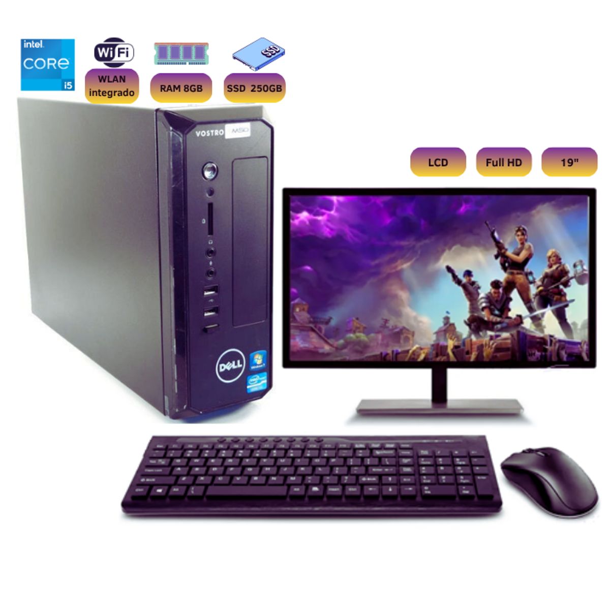 DELL - Computadora Dell D06S Intel Core I5, 250GB  SSD 8GB RAM+ Monitor,Teclado y Mouse