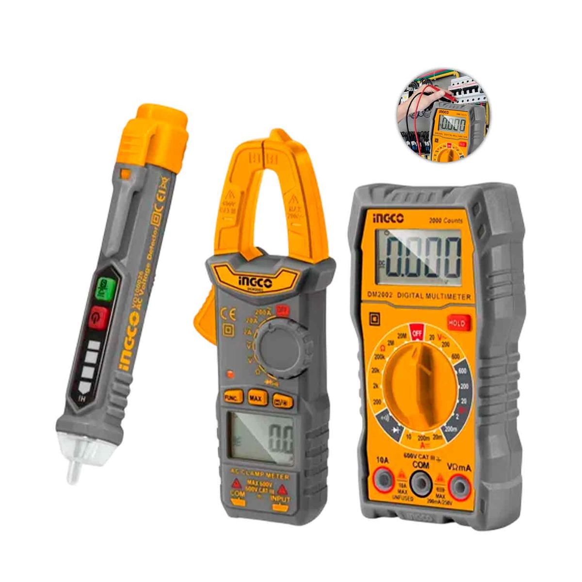 INGCO TOOLS - Kit De Pinza Amp + Multímetro Y Detector Voltaje Dm3028 Ingco