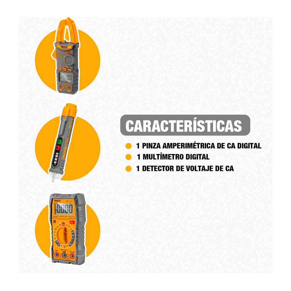 INGCO TOOLS - Kit De Pinza Amp + Multímetro Y Detector Voltaje Dm3028 Ingco
