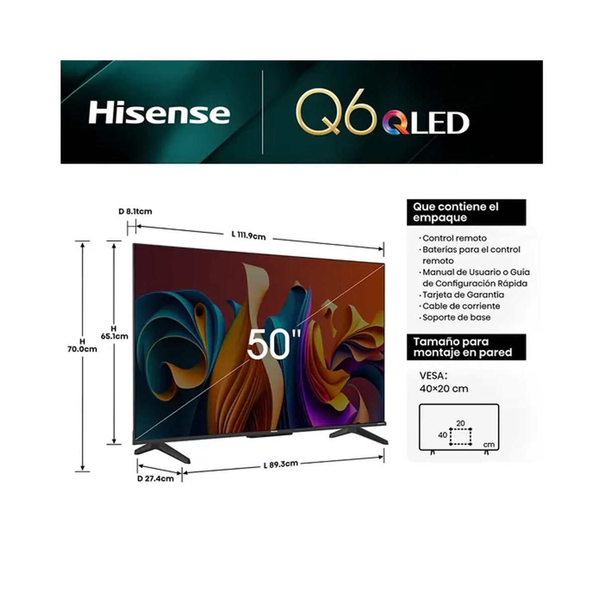 HISENSE - Televisor HISENSE QLED 50 UHD 4K Smart TV 50Q6N