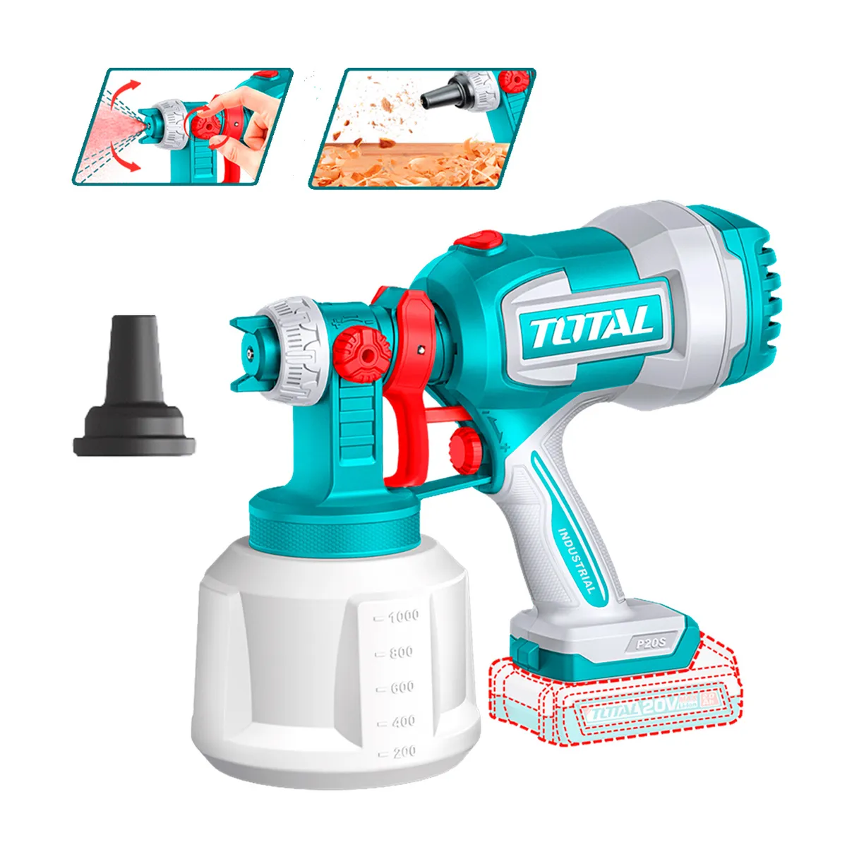 TOTAL TOOLS - Pistola Para Pintar 20v 1000ml + 1 Boquilla Total - tsgli2004