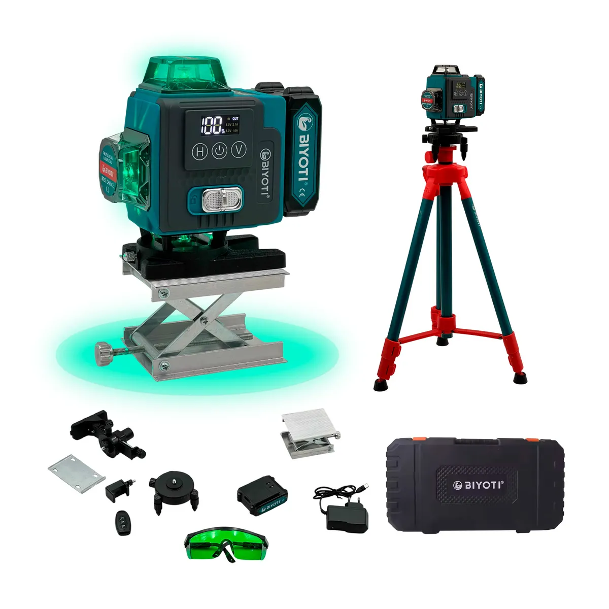 GENERICO - Nivel Laser 4d 360° 16 Lineas Led Biyoti + Tripode 1.3m