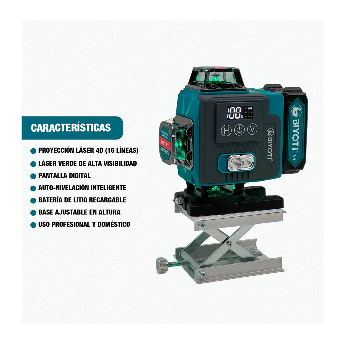 GENERICO - Nivel Laser 4d 360° 16 Lineas Led Biyoti + Tripode 1.3m