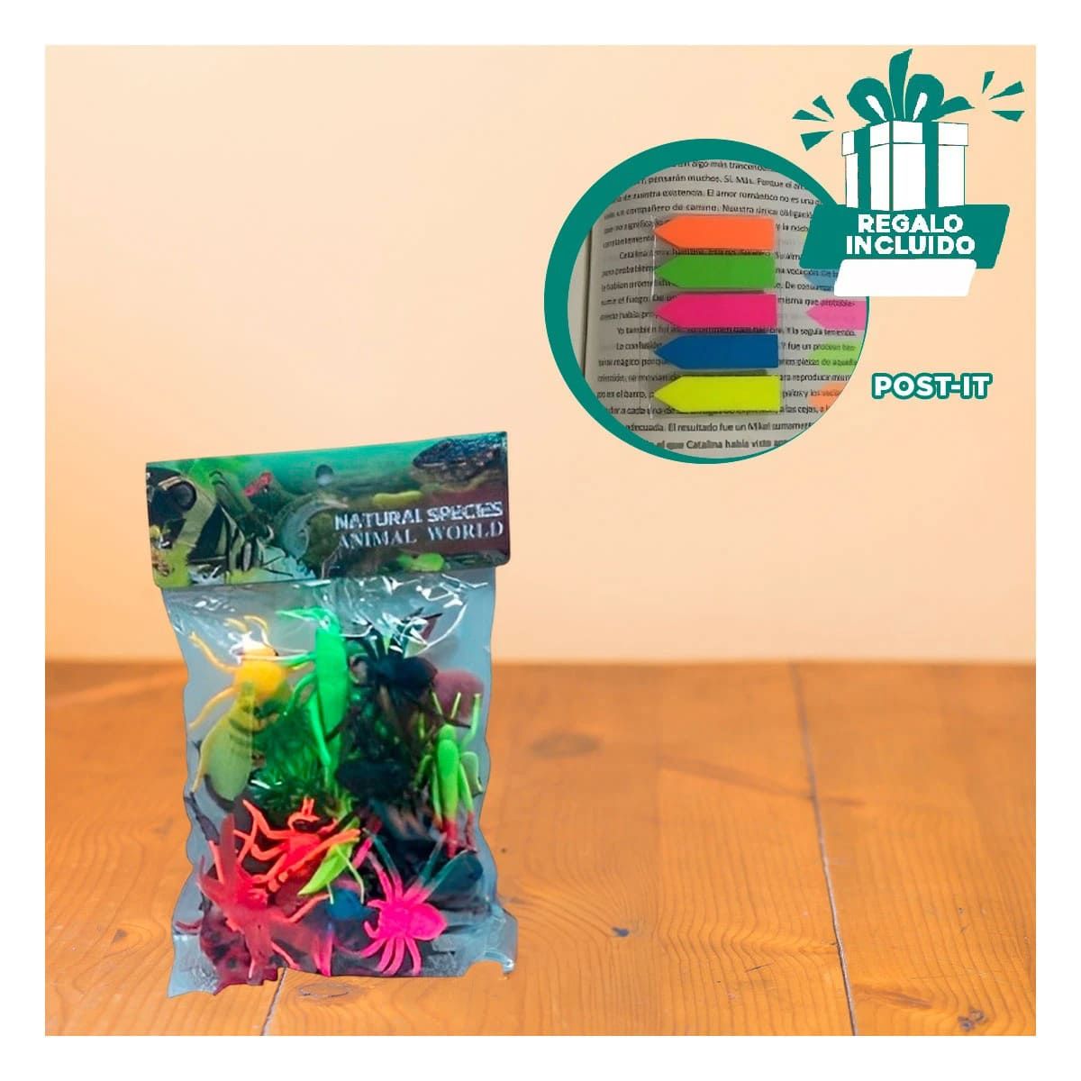 GENERICO - Pack6 Juguetes de Insectos Realistas Y+Banderitas Adhesivas