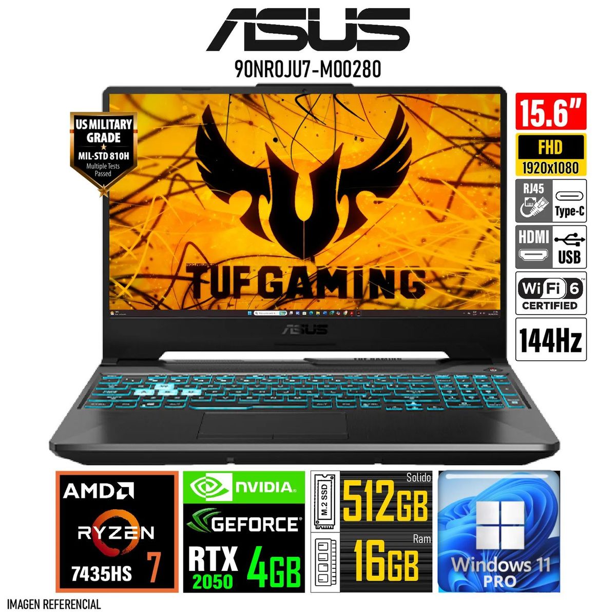 ASUS - Laptop ASUS TUF GAMING A15 15.6" FHD Ryzen 7-7435HS 16GB RAM 512GB SSD RTX 2050 4GB FA506NFR-HN014