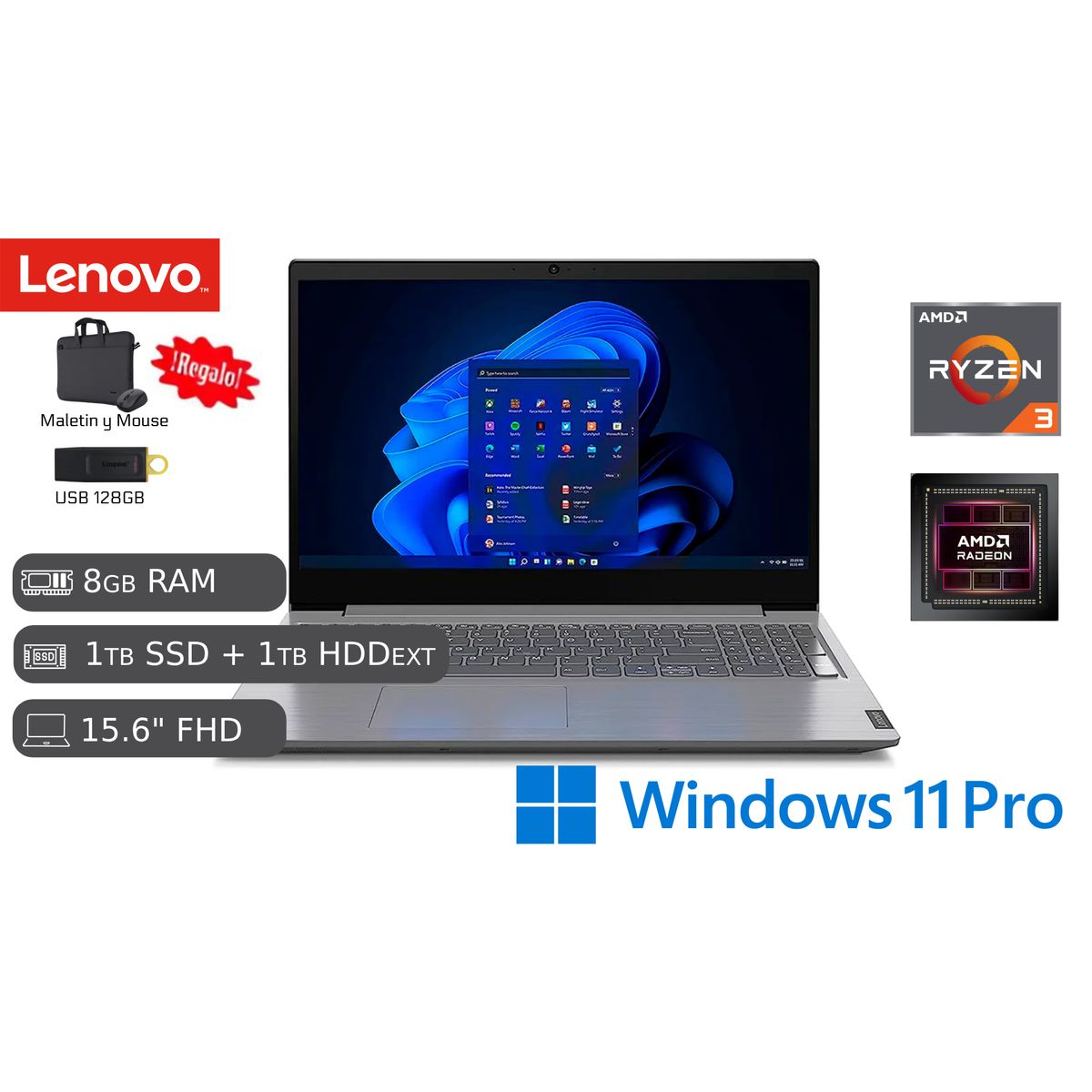 LENOVO - Lenovo V15 G4 AMD RYZEN 7300 8GB RAM 1TB SSD 1TB HDD EXT 156