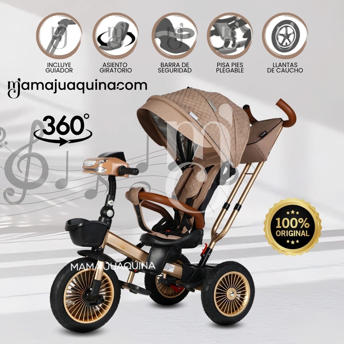 VOYAGE - Triciclo Guiador 3 En 1 «GOLDEN II NEW COLLECTION» USB Coffee