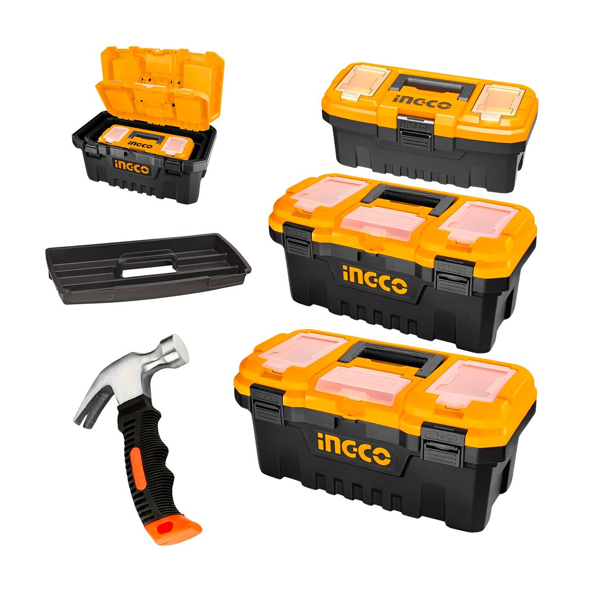 INGCO TOOLS - Set 3 Cajas De Herramientas 14' 17' 20' Ingco + Mini Martillo