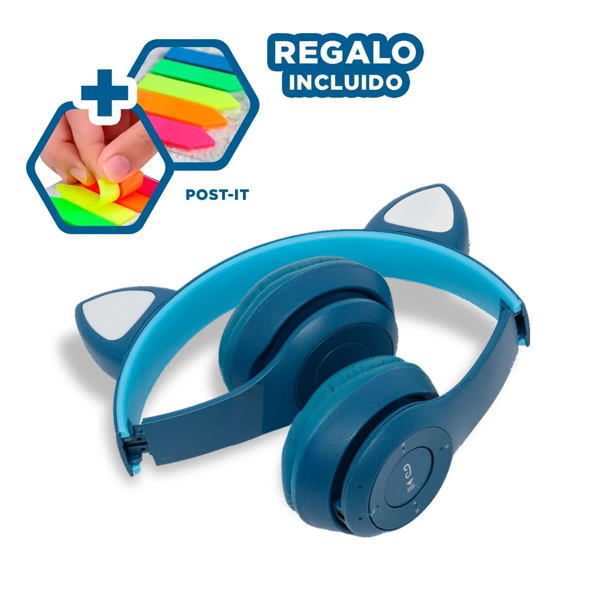GENERICO - Orejera Kawai con Orejitas Tono Azul Y+Post-it Adhesivos