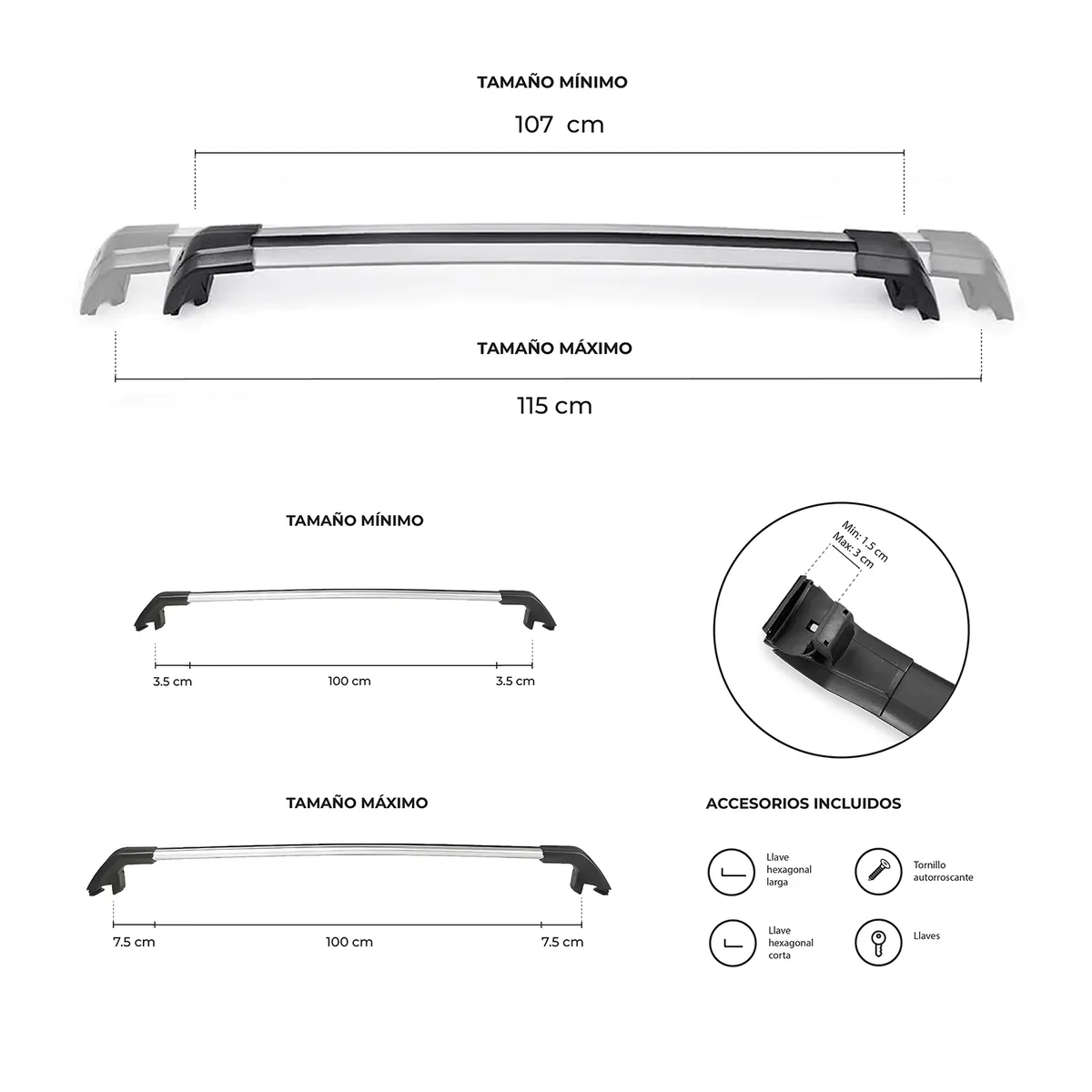 S&T - Barras Portaequipaje de aluminio Universal JH-SG651 100cm