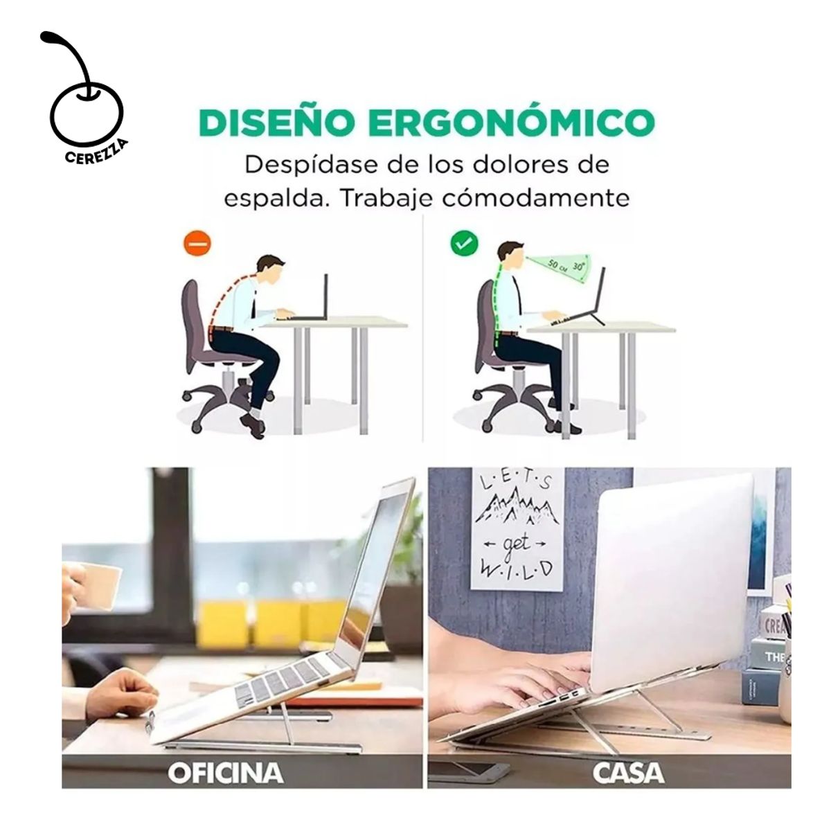 GENERICO - Soporte Para Laptop de  Aluminio Plegable Premium 7 Niveles de Inclinacion