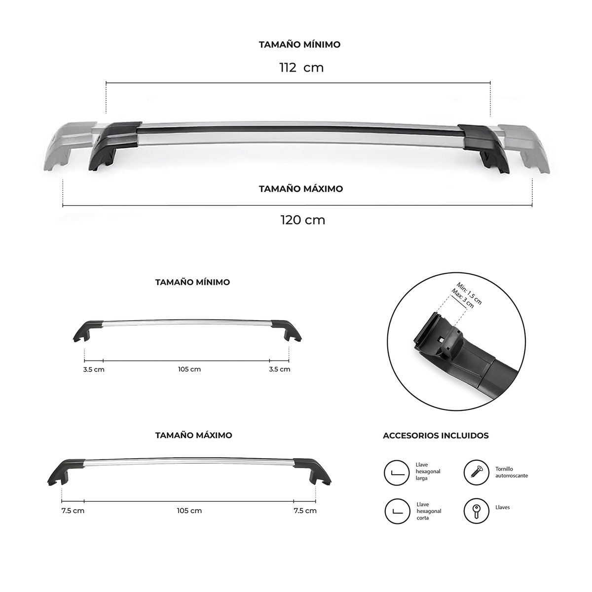 S&T - Barras Portaequipaje de aluminio Universal JH-SG651 105cm