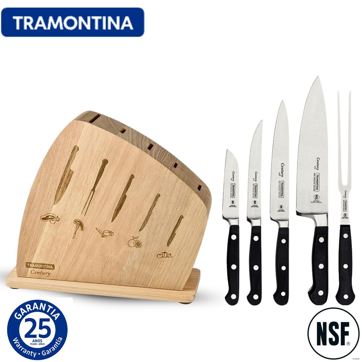 TRAMONTINA - Juego de Cuchillos x6 piezas cTaco Madera Century - Tramontina