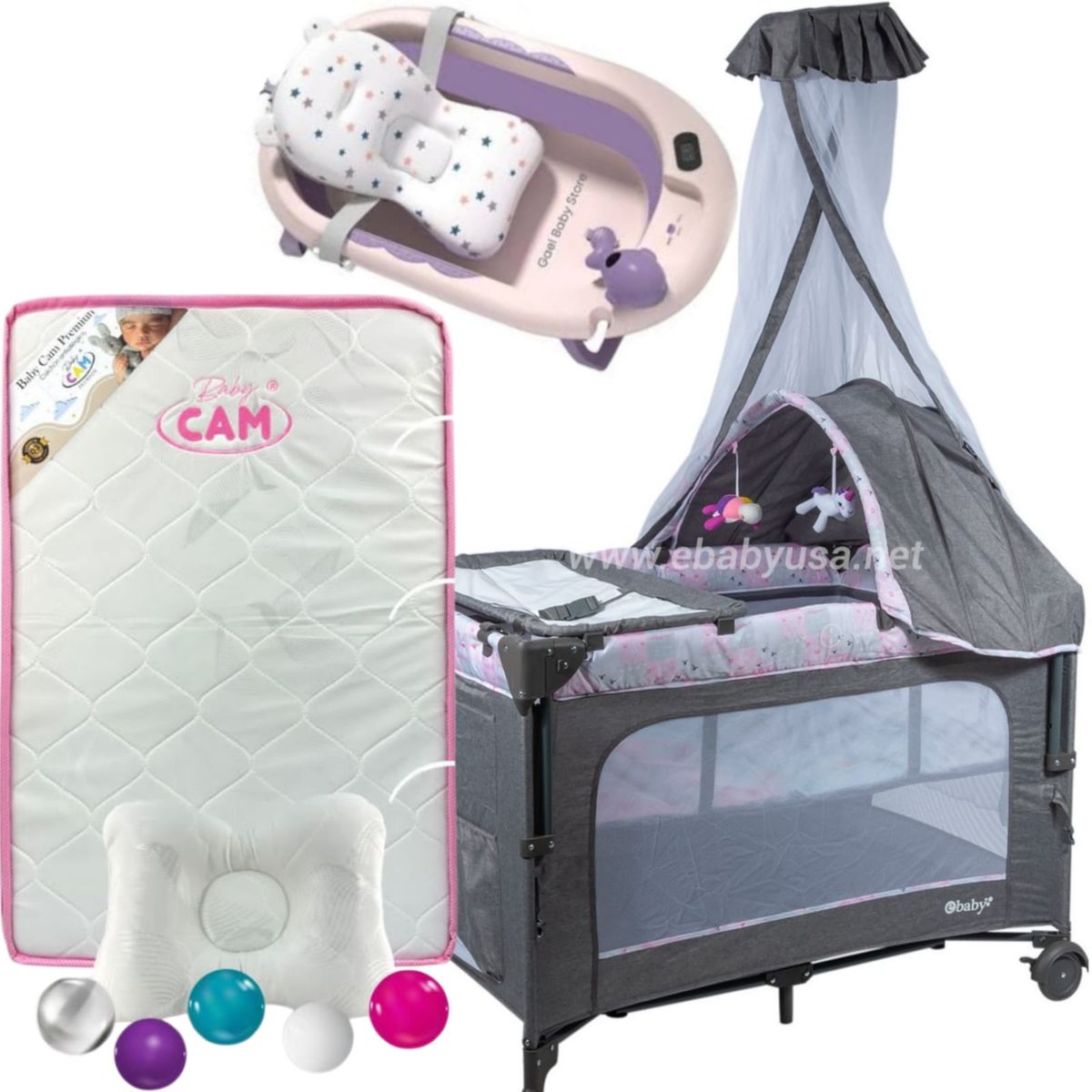 EBABY - Cuna Corral Dacora 750-2 con Colchón + Bañera