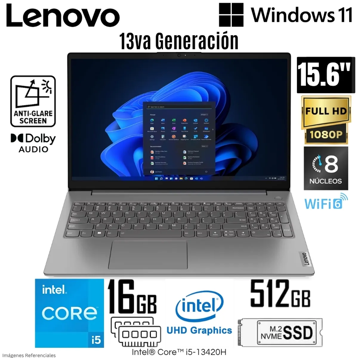 LENOVO - Laptop Lenovo V15 G4 IRU Intel Core i5-13420H 16GB RAM 512GB SSD 15.6"  FHD Iron Grey - 83A100P2LM