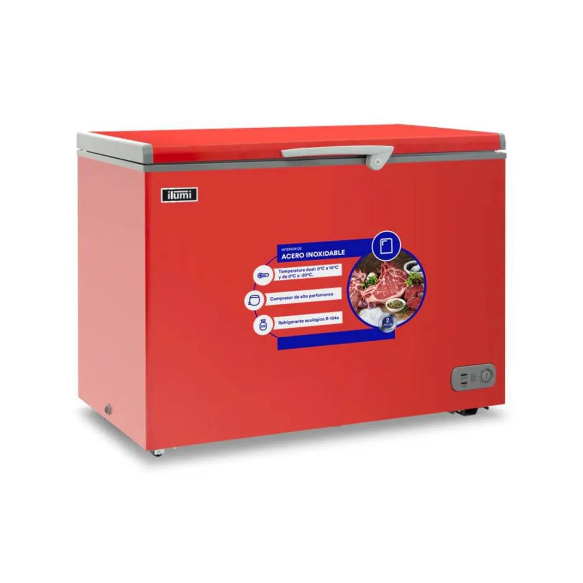 ILUMI - Congelador Ilumi 340L con Tina de Acero Inoxidable TFI-3400RE - Rojo