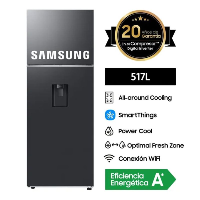 SAMSUNG - Refrigeradora Samsung RT53DG6750B1PE 517LT Top Freezer No Frost All Around Cooling - Negro
