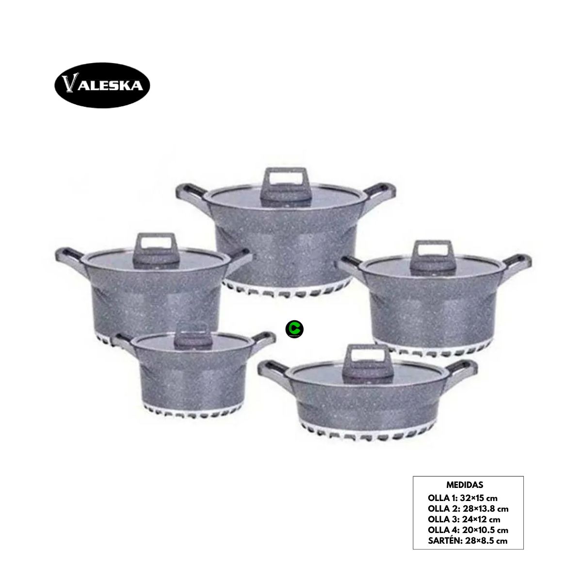 VALESKA - Juego de Ollas Roca Volcánica 10 Piezas Plomo VL-LET010