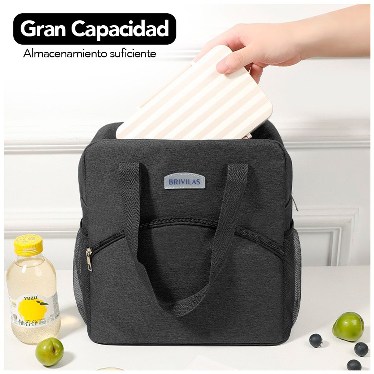 KELLER - Lonchera Térmica para Comida Y Alimentos Impermeable Negro R33