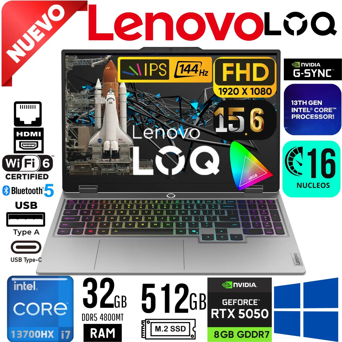 HP - LAPTOP GAMING LENOVO LOQ 15IRX10 15.6" FHD IPS 144Hz i7-13700HX RAM 32GB SSD 512GB RTX 5050 8GB W11