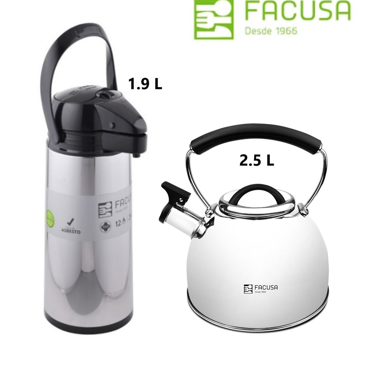 FACUSA - Termo con Dispensador 1 .9L y Tetera AceroInoxidable 2. 5L Facusa 2025