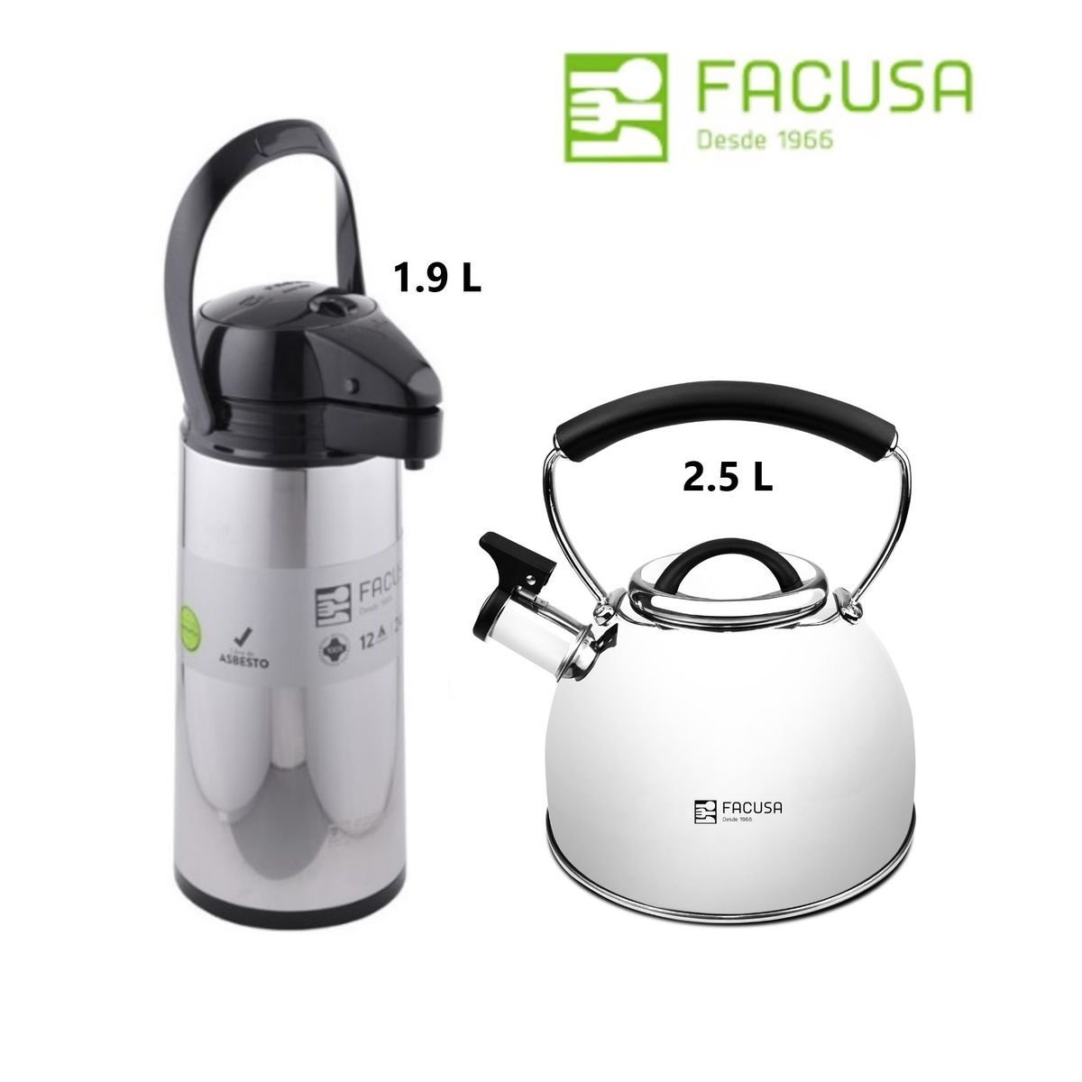FACUSA - Termo con Dispensador 1 .9L y Tetera AceroInoxidable 2. 5L Facusa 2025