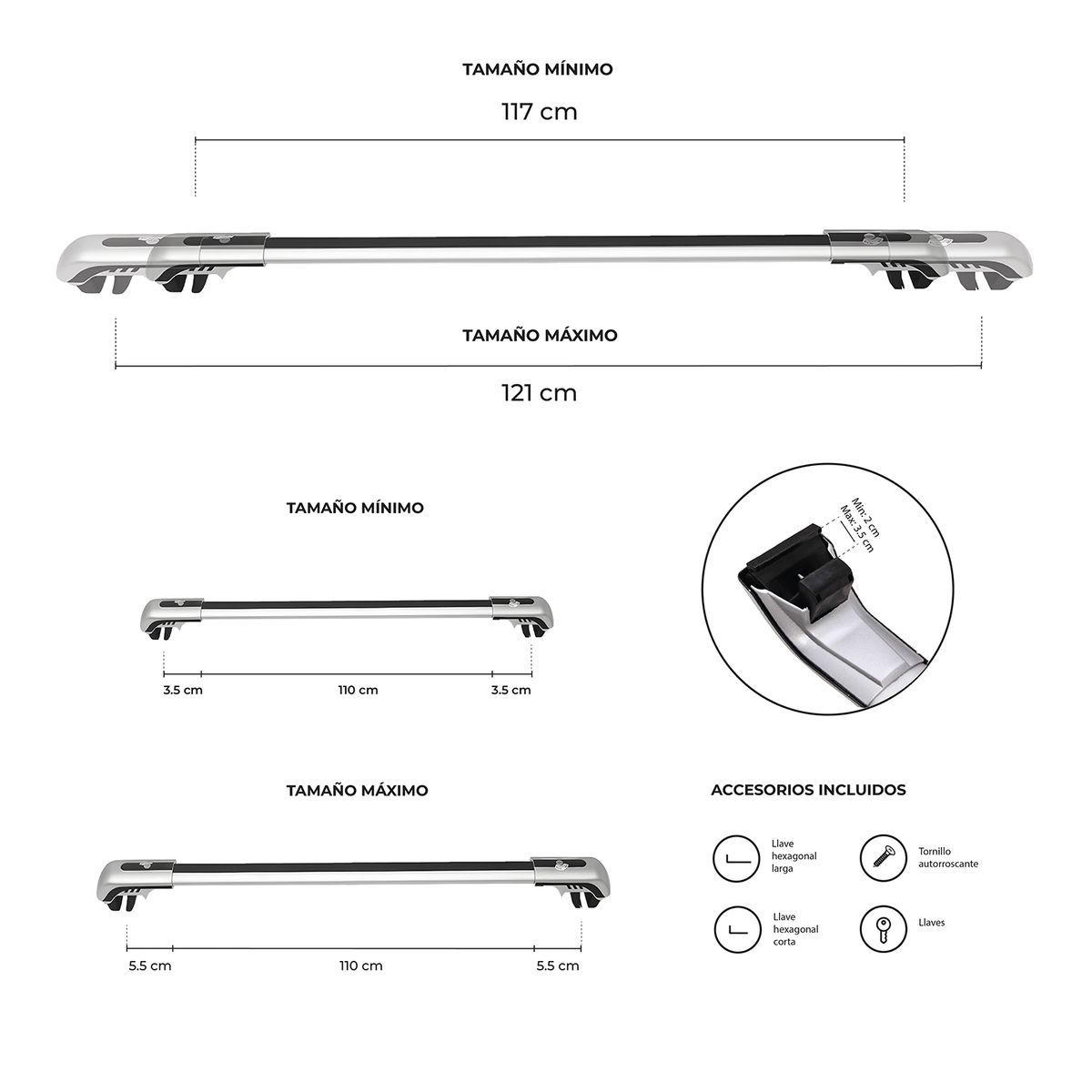 S&T - Barras Portaequipajes para auto universal JH-SG654 110cm