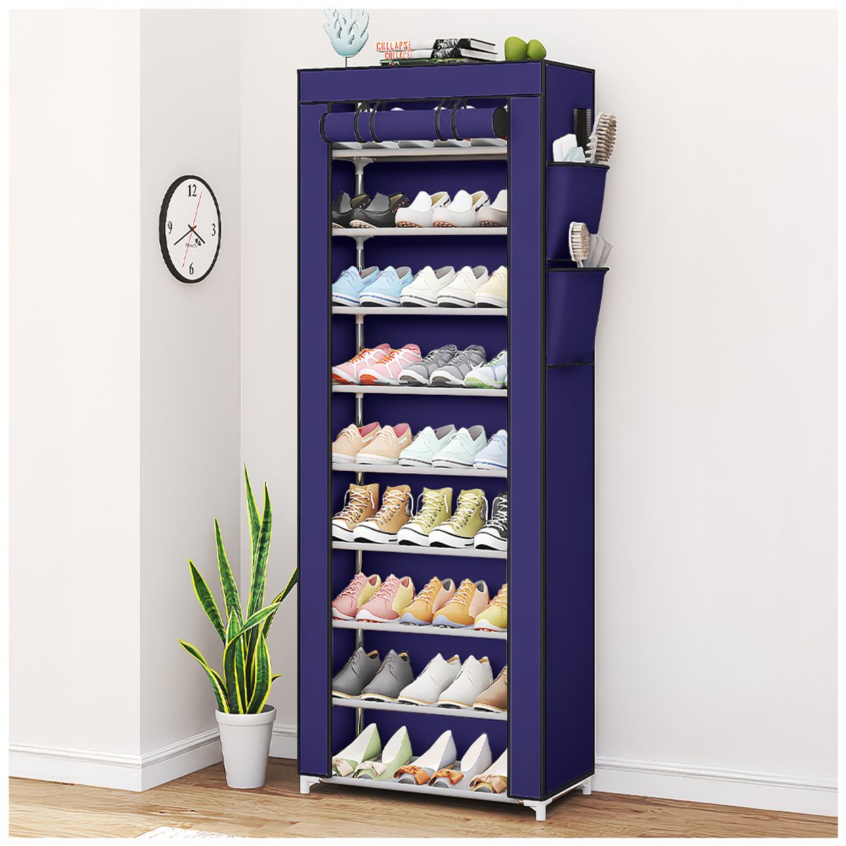 KELLER - Zapatero Organizador 9 Niveles Desmontable de Tela Azul A46