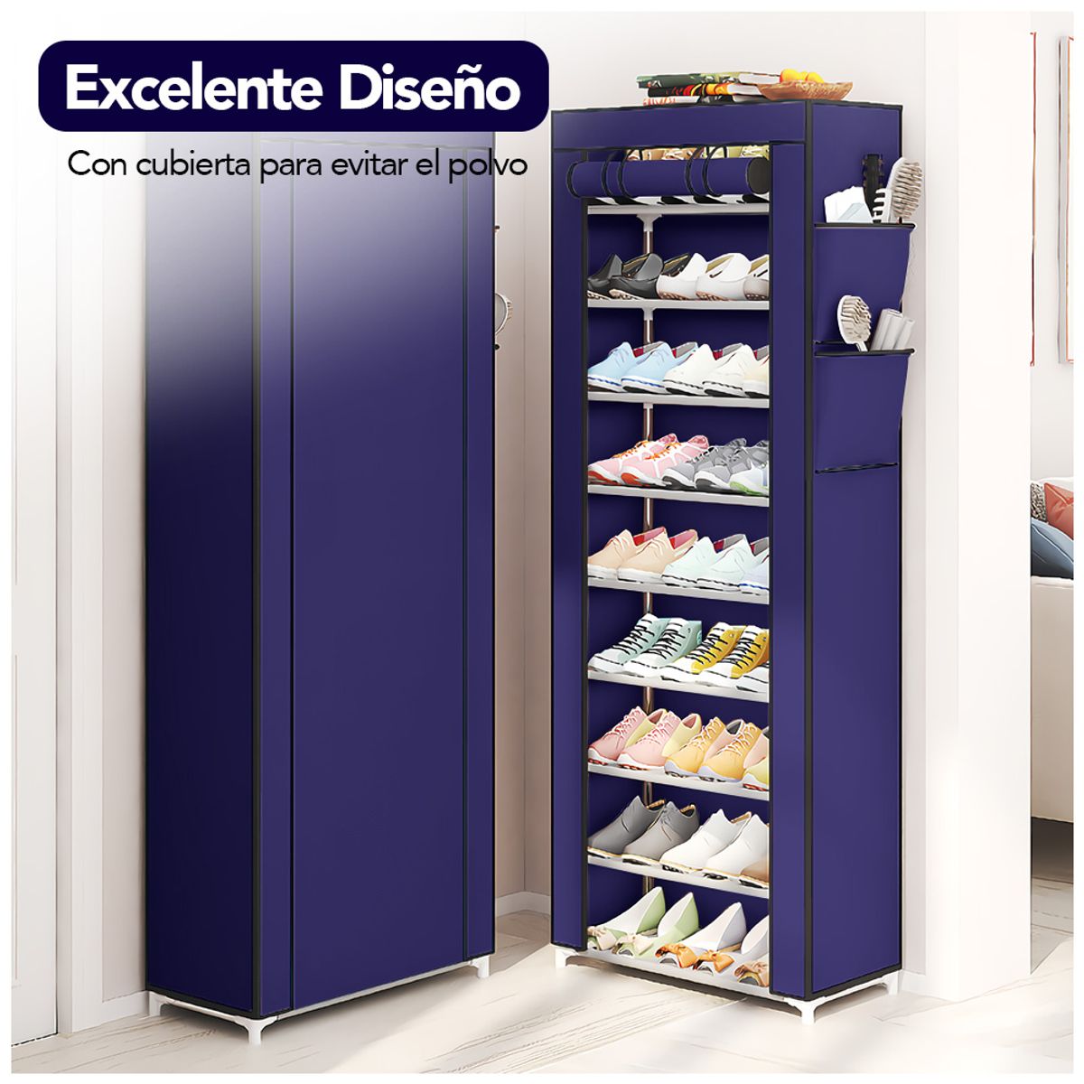 KELLER - Zapatero Organizador 9 Niveles Desmontable de Tela Azul A46